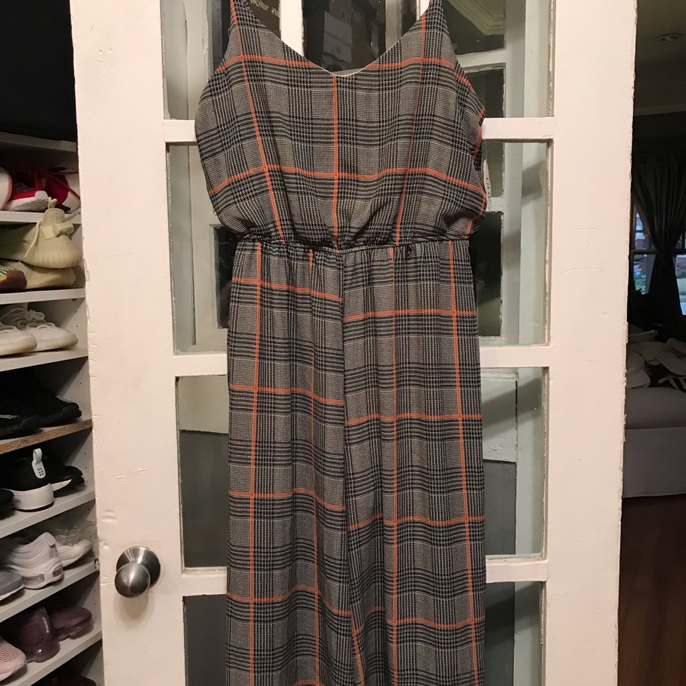 Plaid Ankle Romper Wide Leg